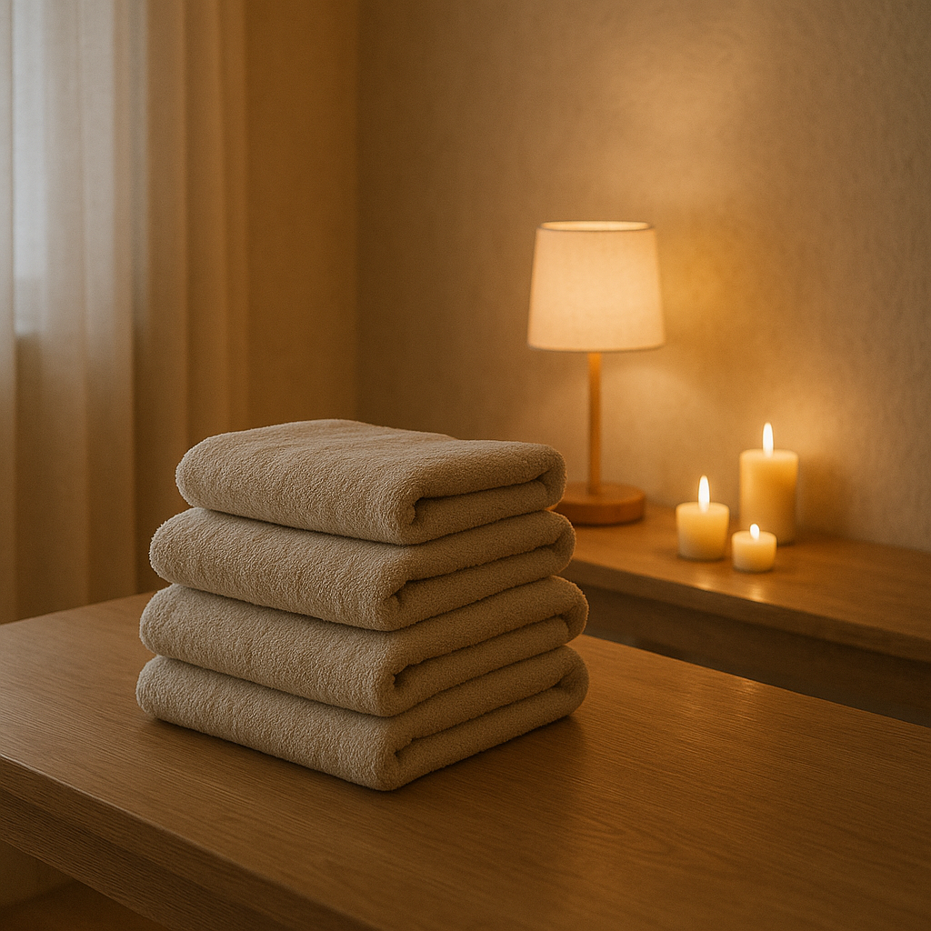 Warm towels and soft light in a quiet room